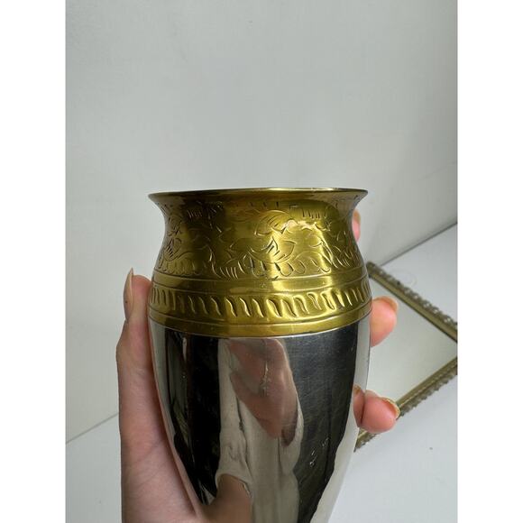 Stunning Rare Antique Silver and Brass Vases with Floral Design - Picture 3 of 10